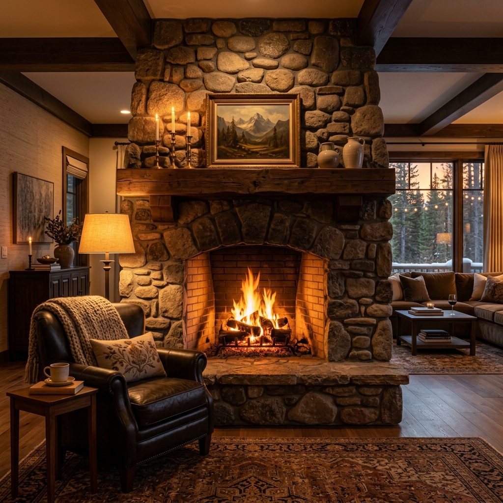 Elegant fireplace in a cozy living room